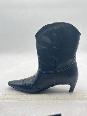 FSJ Black Square Toe Comfort Kitten Low Heel Ankle Boot Pull On Bootie
